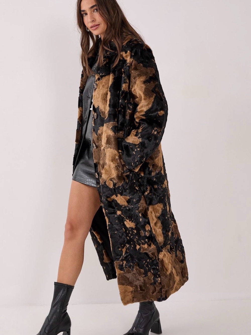 NWT Nasty Gal Cow Print Faux Fur Longline Coat Size US 12